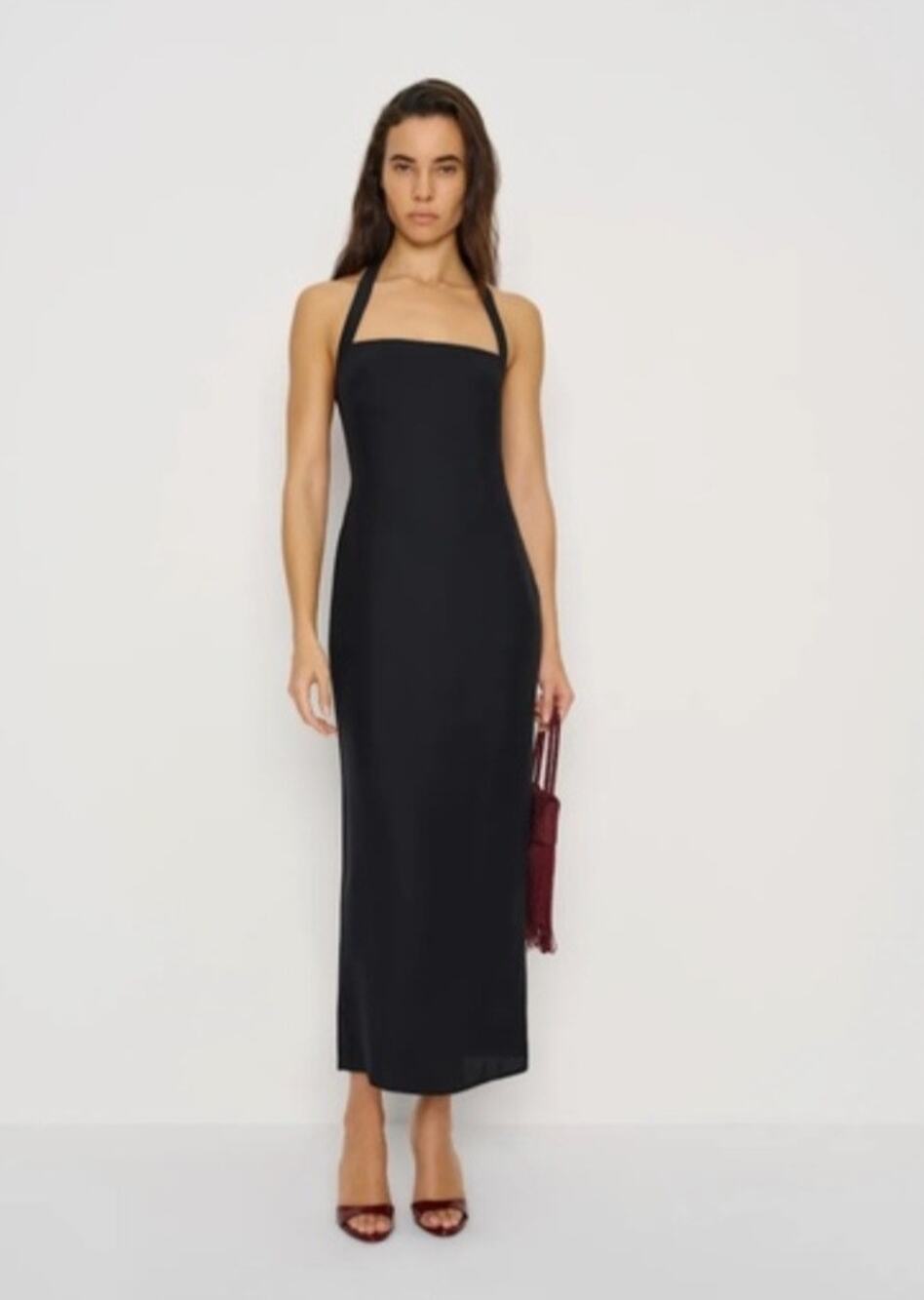 Reformation Alli Silk Dress Black Size 12 Halter Midi Open Back LBD NWT